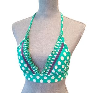 Arizona Bikini Top Green and White Polka Dot Size Small